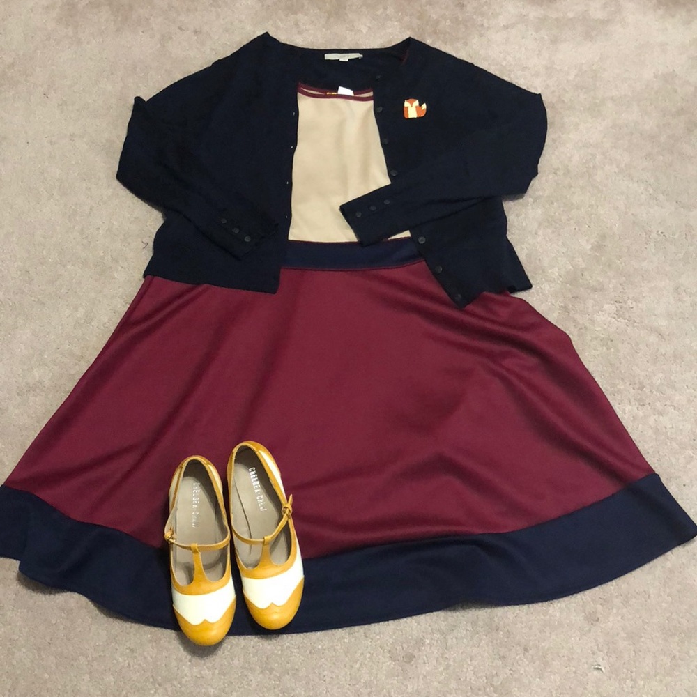 ModCloth Navy & Burgundy dress Yellow Star 3X NWOT